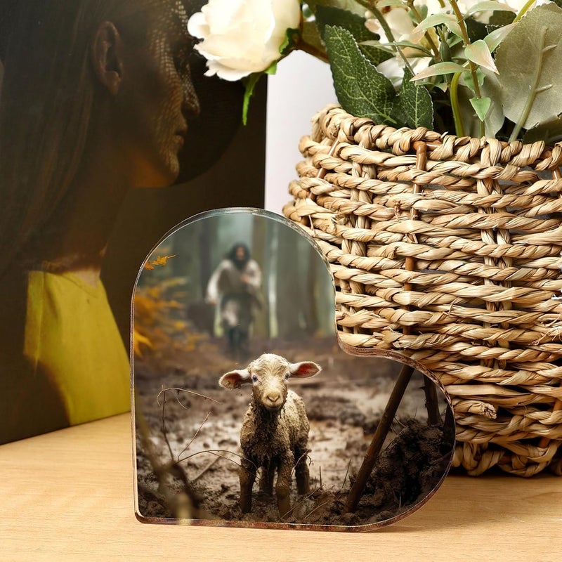 Ploceiny Christian thank you gifts - Jesus and Lamb Religious Home Decor, for Mom Gifts ,Inspirational Gifts for catholic Women,Friends,Mother's,teacher,christians,pastor,Baptism,Christmas, or Birthday (4"x4")D-238 - Image 4